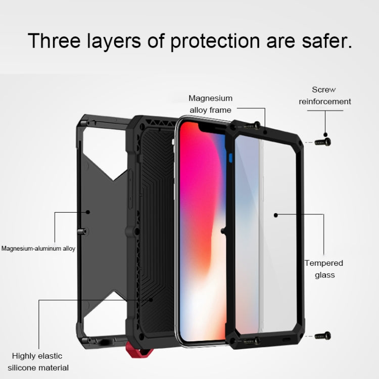 For iPhone X / XS V8 Waterproof Dustproof Shockproof Aluminum Alloy + Tempered Glass + Silicone Case