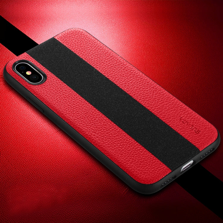 For iPhone X / XS SULADA Anti-slip TPU + Handmade Leather Case (Red)