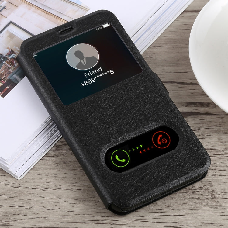 For iPhone X / XS Silk Texture Horizontal Flip Leather Case with Holder & Call Display ID