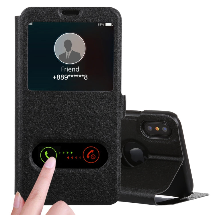 For iPhone X / XS Silk Texture Horizontal Flip Leather Case with Holder & Call Display ID