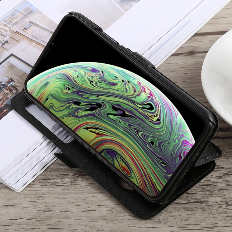 For iPhone X / XS Silk Texture Horizontal Flip Leather Case with Holder & Call Display ID