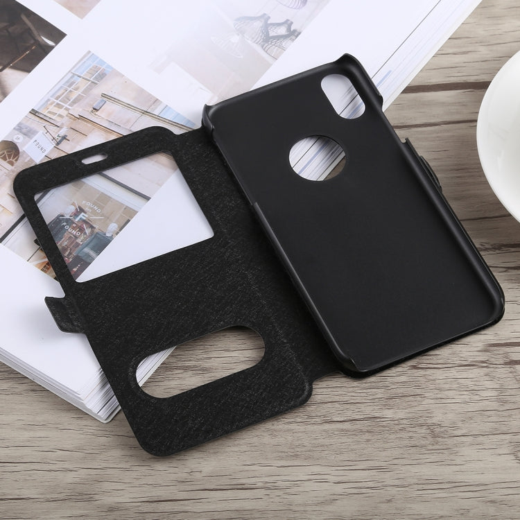For iPhone X / XS Silk Texture Horizontal Flip Leather Case with Holder & Call Display ID