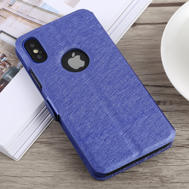 For iPhone X / XS Silk Texture Horizontal Flip Leather Case with Holder & Call Display ID