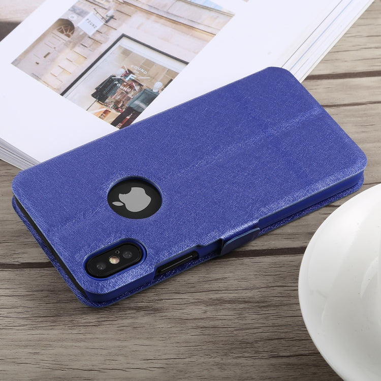 For iPhone X / XS Silk Texture Horizontal Flip Leather Case with Holder & Call Display ID