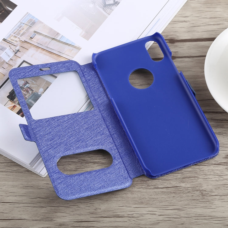 For iPhone X / XS Silk Texture Horizontal Flip Leather Case with Holder & Call Display ID