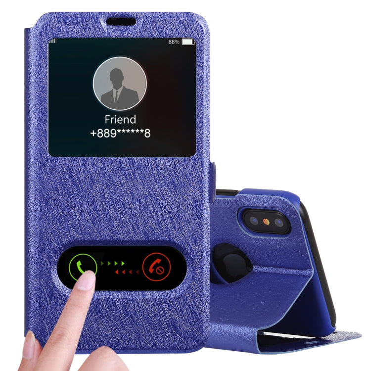 For iPhone X / XS Silk Texture Horizontal Flip Leather Case with Holder & Call Display ID
