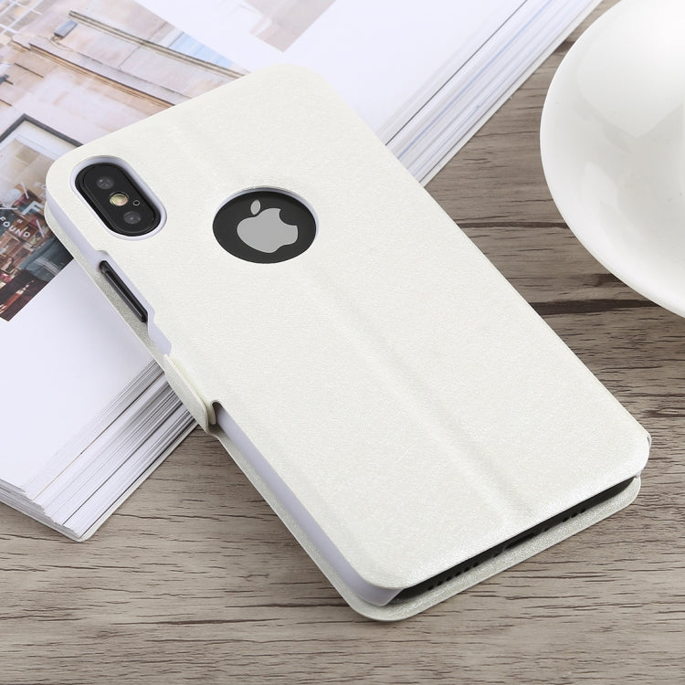 For iPhone X / XS Silk Texture Horizontal Flip Leather Case with Holder & Call Display ID