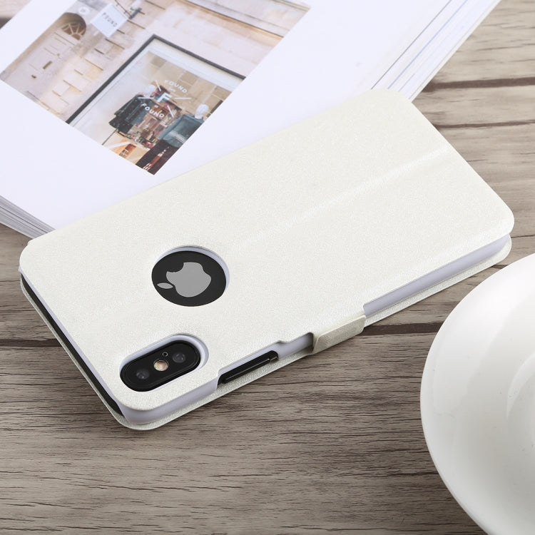 For iPhone X / XS Silk Texture Horizontal Flip Leather Case with Holder & Call Display ID