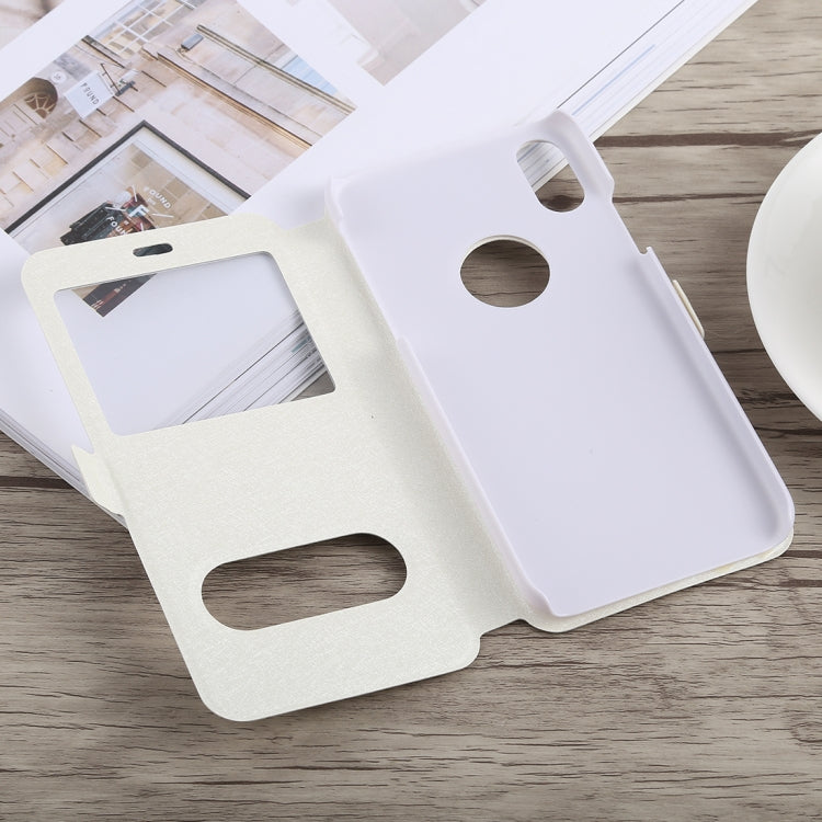 For iPhone X / XS Silk Texture Horizontal Flip Leather Case with Holder & Call Display ID