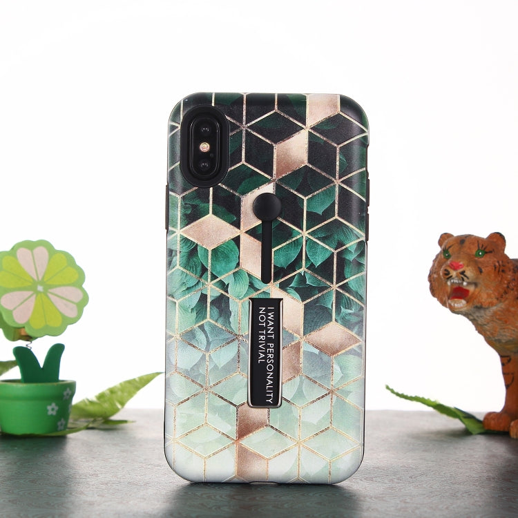 For iPhone XS Seamless Rhombus Pattern Embossed Painted TPU + PC Case with Holder