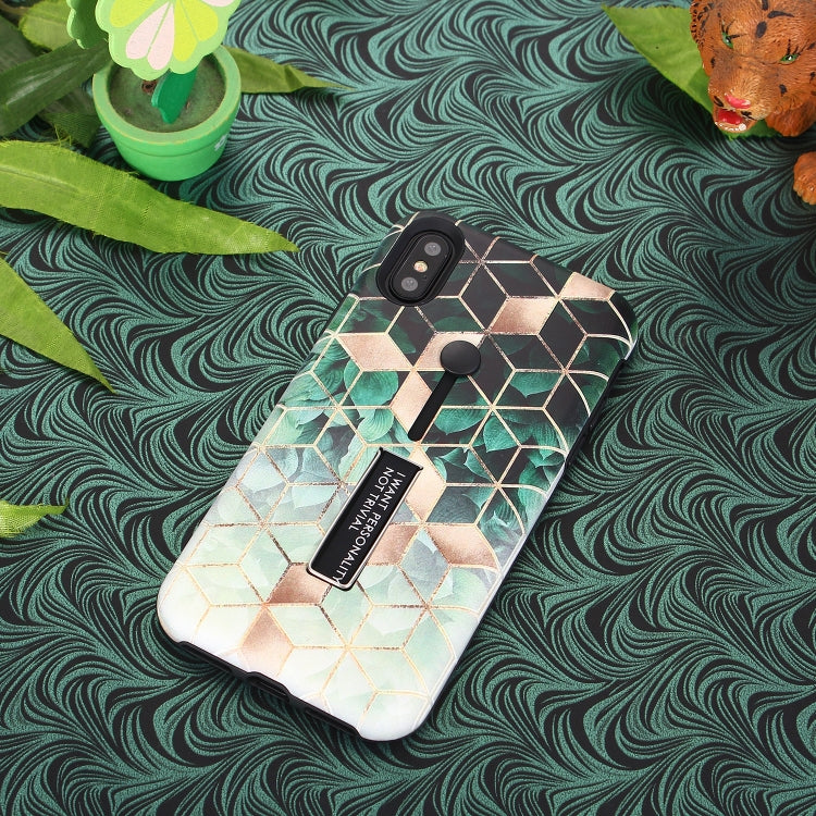 For iPhone XS Seamless Rhombus Pattern Embossed Painted TPU + PC Case with Holder