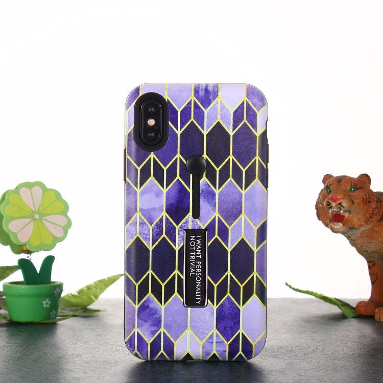 For iPhone XS Seamless Rhombus Pattern Embossed Painted TPU + PC Case with Holder