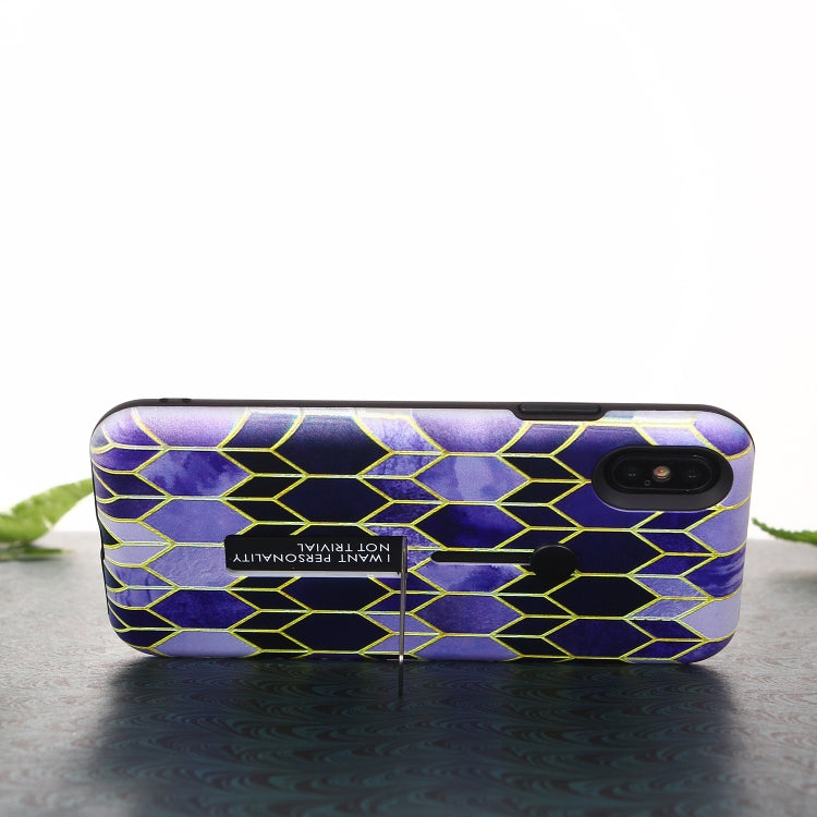 For iPhone XS Seamless Rhombus Pattern Embossed Painted TPU + PC Case with Holder