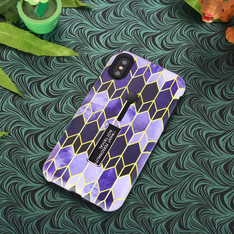 For iPhone XS Seamless Rhombus Pattern Embossed Painted TPU + PC Case with Holder