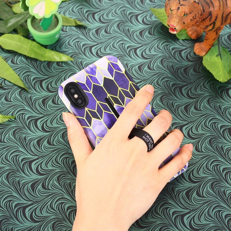For iPhone XS Seamless Rhombus Pattern Embossed Painted TPU + PC Case with Holder