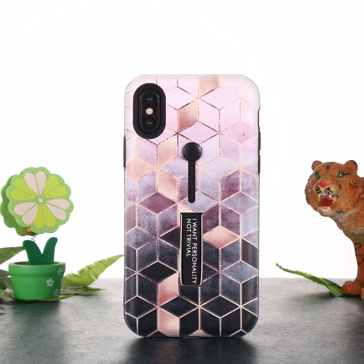 For iPhone XS Seamless Rhombus Pattern Embossed Painted TPU + PC Case with Holder