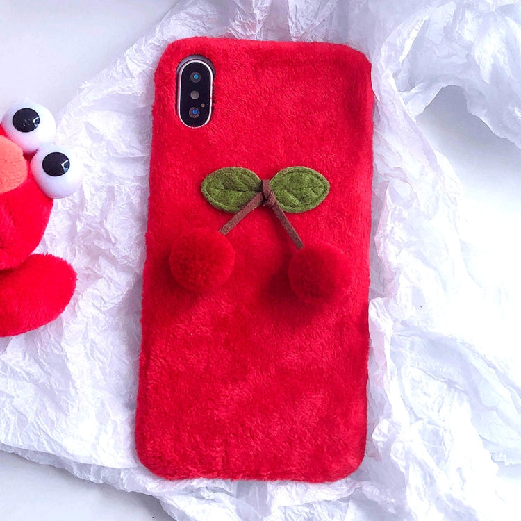 For iPhone X / XS 3D Fur Ball Cherry Plush Case
