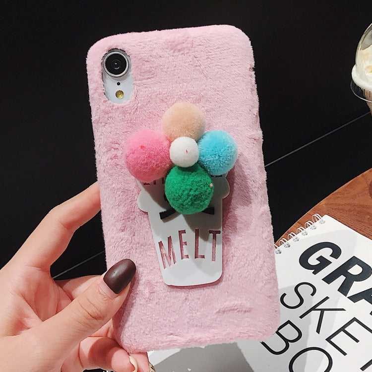 For iPhone X / XS 3D Fur Ball Flower Plush Case