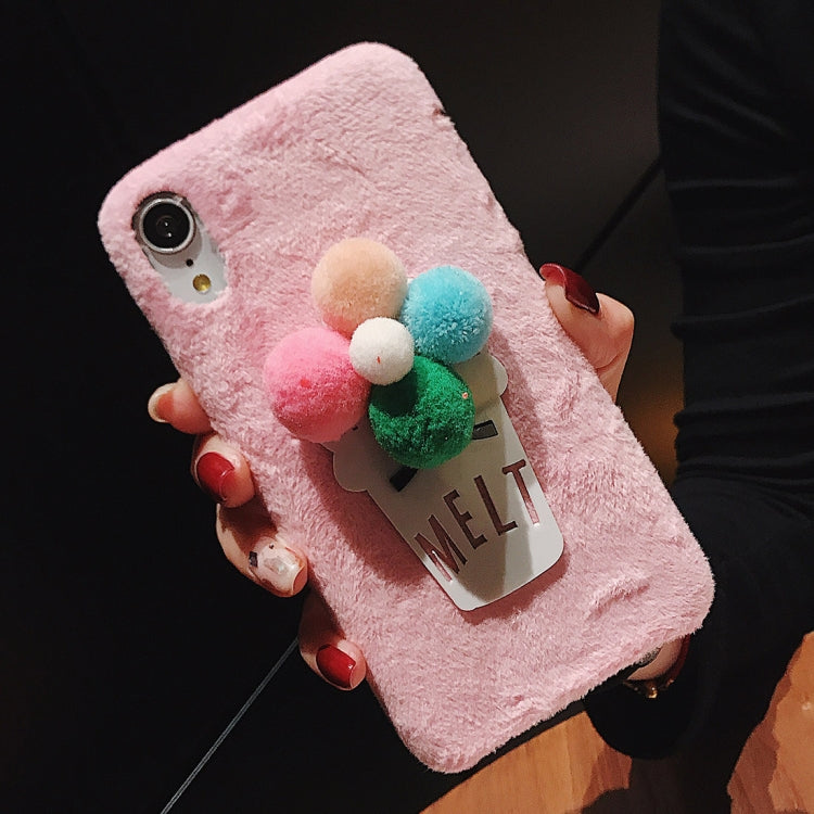 For iPhone X / XS 3D Fur Ball Flower Plush Case