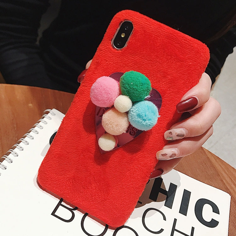 For iPhone X / XS 3D Fur Ball Flower Plush Case