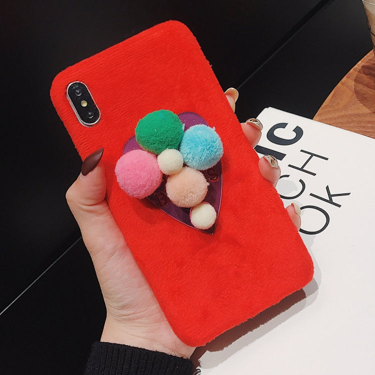 For iPhone X / XS 3D Fur Ball Flower Plush Case