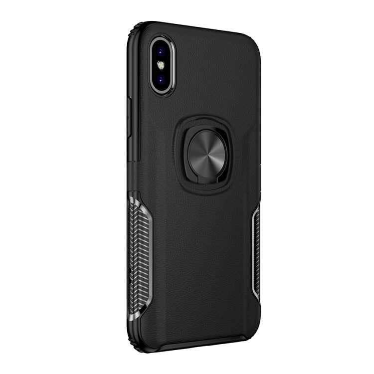 For iPhone X / XS Shockproof Car Magnetic Case with 360 Degree Gold Armor Ring