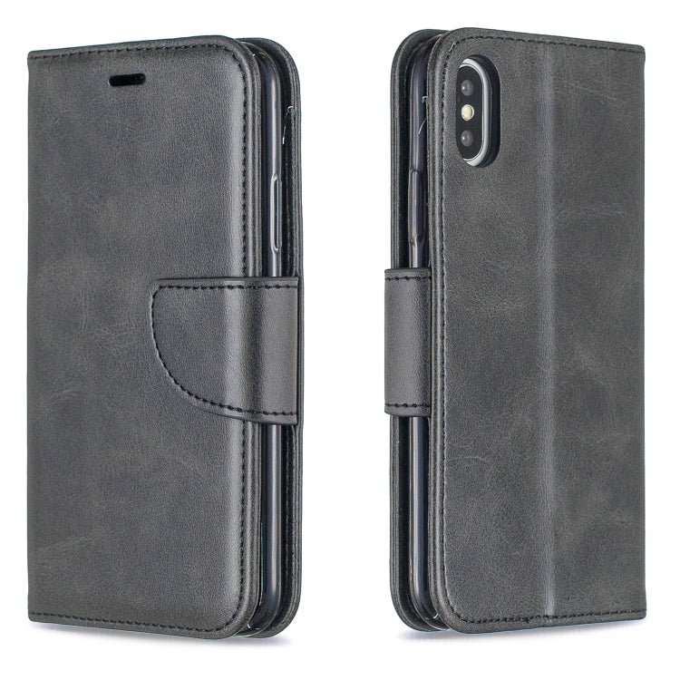 For iPhone X / XS Retro Lambskin Texture Pure Color Horizontal Flip PU Leather Case with Holder & Card Slots & Wallet & Lanyard
