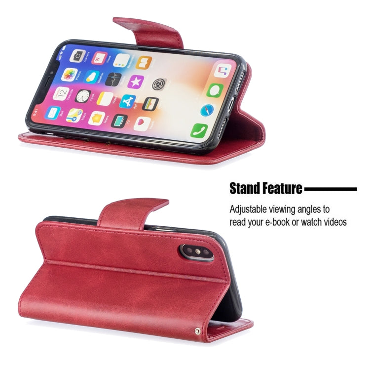 For iPhone X / XS Retro Lambskin Texture Pure Color Horizontal Flip PU Leather Case with Holder & Card Slots & Wallet & Lanyard