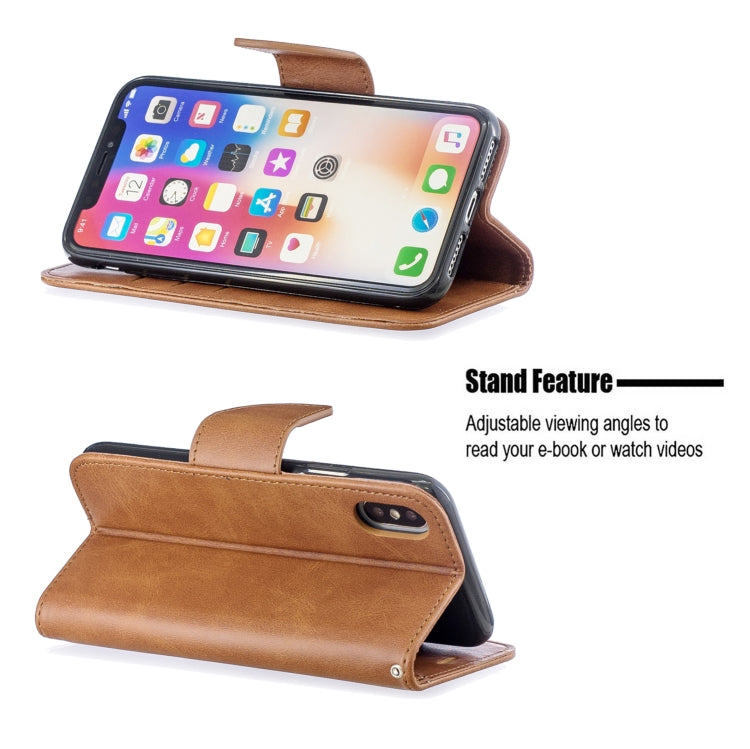 For iPhone X / XS Retro Lambskin Texture Pure Color Horizontal Flip PU Leather Case with Holder & Card Slots & Wallet & Lanyard