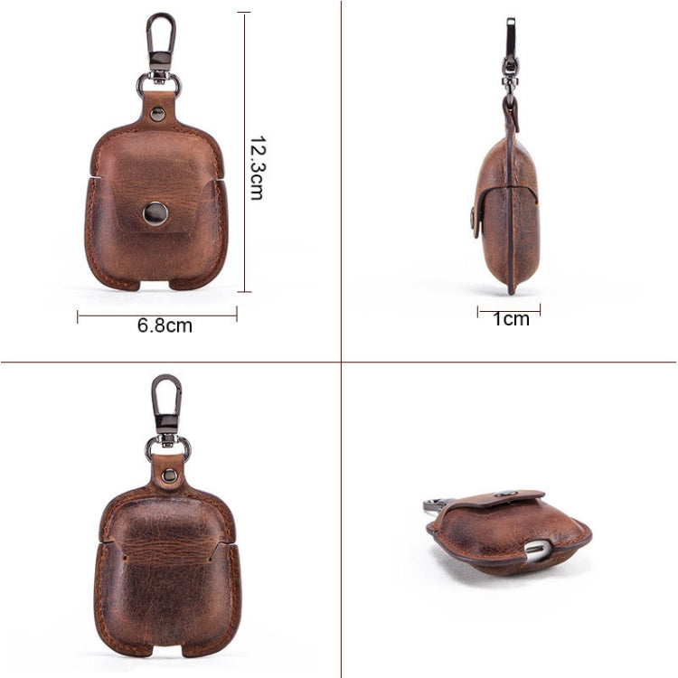 CF1100 For AirPods 1 / 2 Crazy Horse Texture Earphone Protective Leather Case with Hook