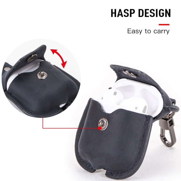 CF1100 For AirPods 1 / 2 Crazy Horse Texture Earphone Protective Leather Case with Hook