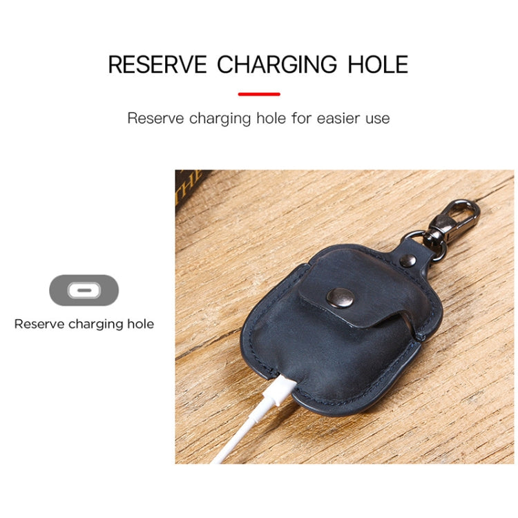 CF1100 For AirPods 1 / 2 Crazy Horse Texture Earphone Protective Leather Case with Hook