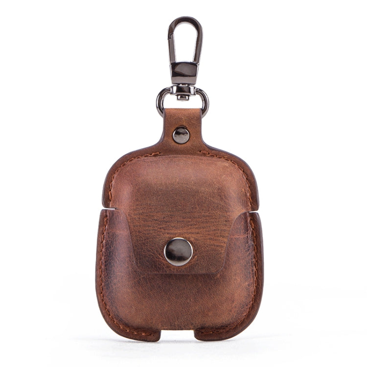 CF1100 For AirPods 1 / 2 Crazy Horse Texture Earphone Protective Leather Case with Hook