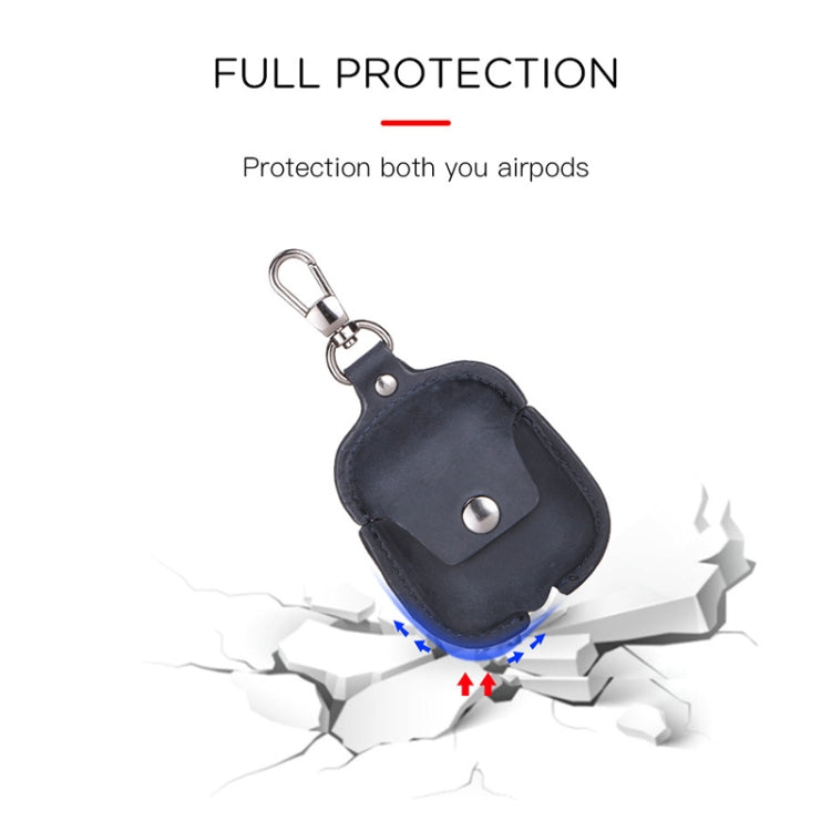 CF1100 For AirPods 1 / 2 Crazy Horse Texture Earphone Protective Leather Case with Hook