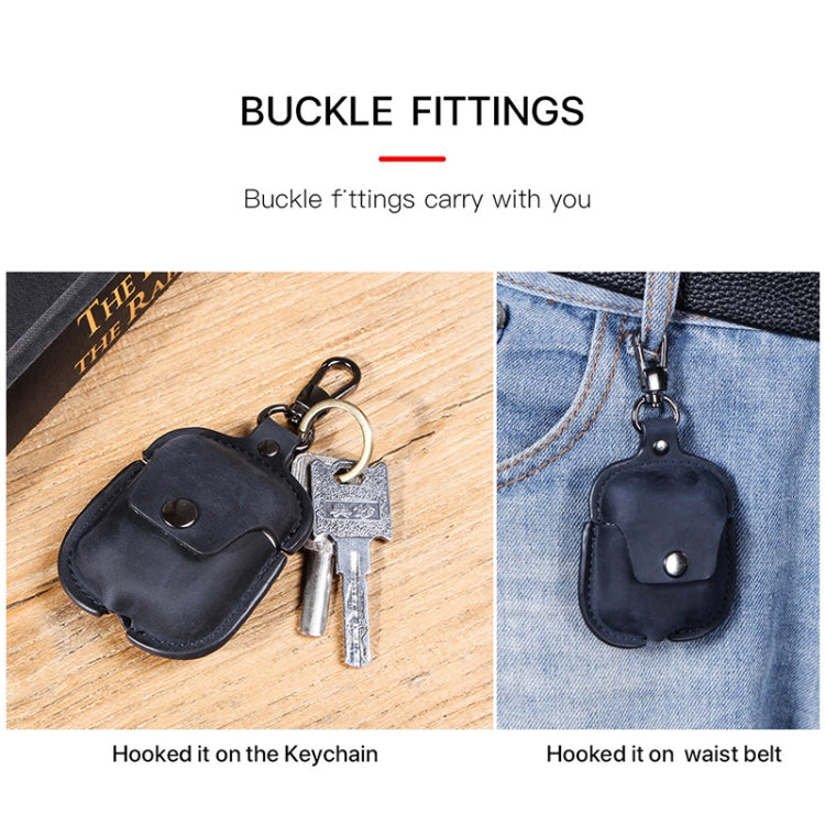 CF1100 For AirPods 1 / 2 Crazy Horse Texture Earphone Protective Leather Case with Hook