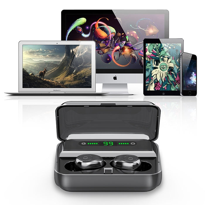 F9 TWS V5.0 Binaural Wireless Stereo Bluetooth Headset with Charging Case and Digital Display
