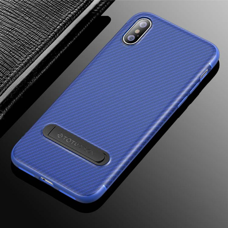 For iPhone X / XS TOTUDESIGN Slim Series Carbon Fiber Texture TPU Protective Case with Holder