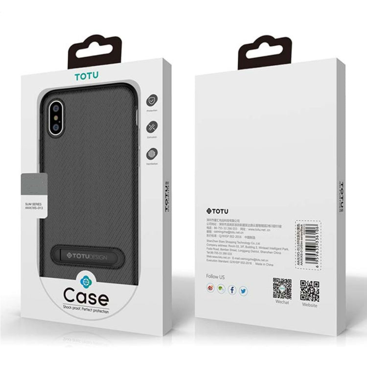 For iPhone X / XS TOTUDESIGN Slim Series Carbon Fiber Texture TPU Protective Case with Holder