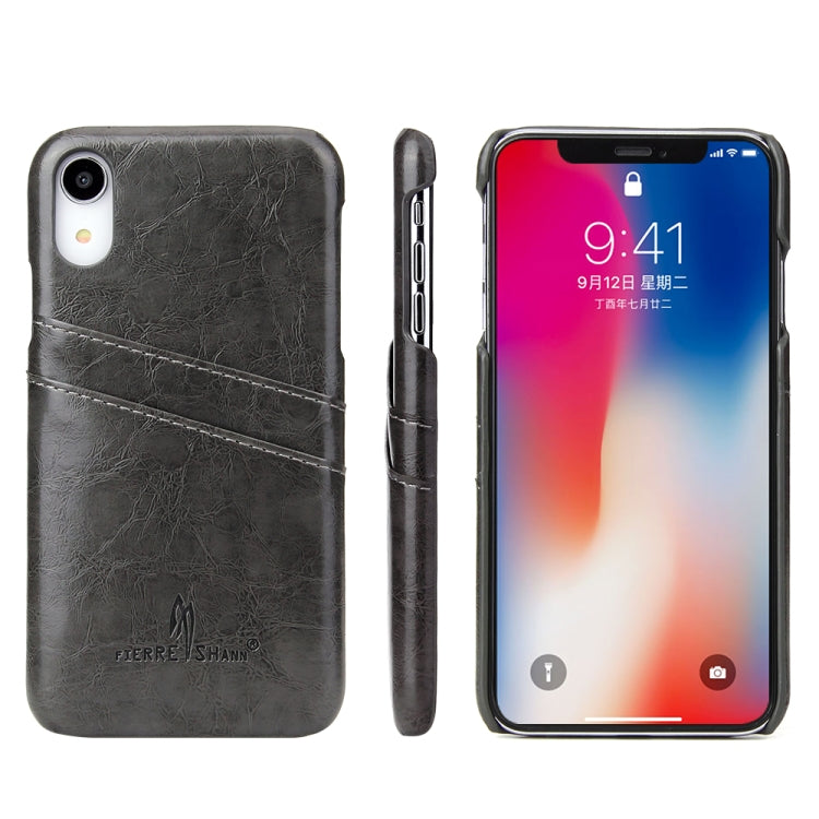 For iPhone XR Fierre Shann Retro Oil Wax Texture PU Leather Case with Card Slots