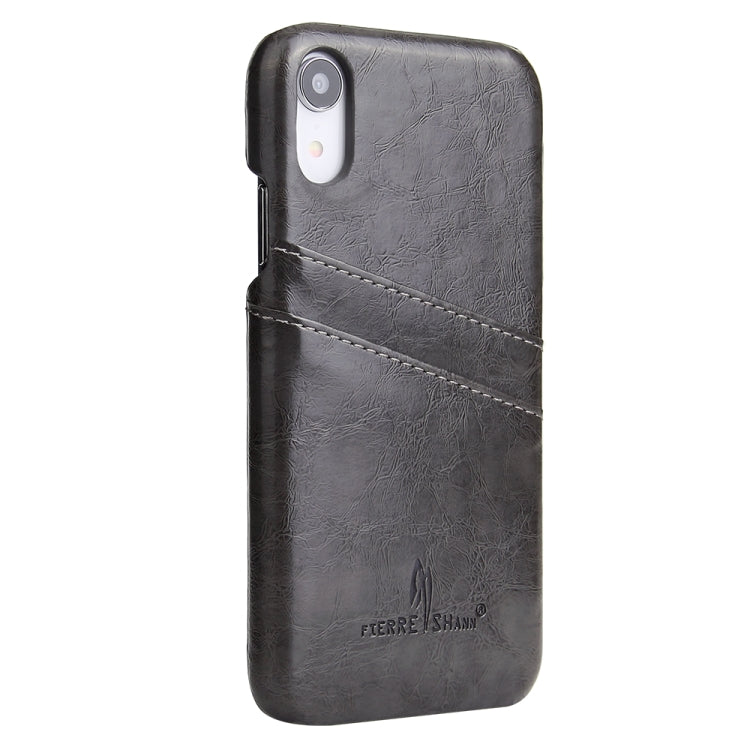 For iPhone XR Fierre Shann Retro Oil Wax Texture PU Leather Case with Card Slots