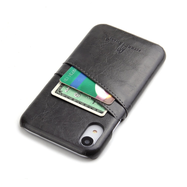 For iPhone XR Fierre Shann Retro Oil Wax Texture PU Leather Case with Card Slots