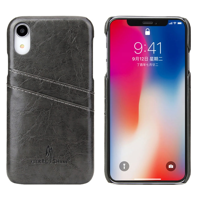 For iPhone XR Fierre Shann Retro Oil Wax Texture PU Leather Case with Card Slots