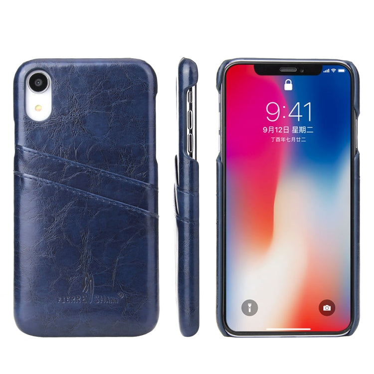 For iPhone XR Fierre Shann Retro Oil Wax Texture PU Leather Case with Card Slots