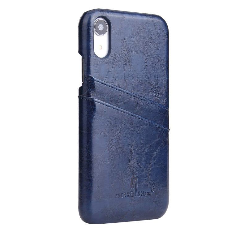 For iPhone XR Fierre Shann Retro Oil Wax Texture PU Leather Case with Card Slots