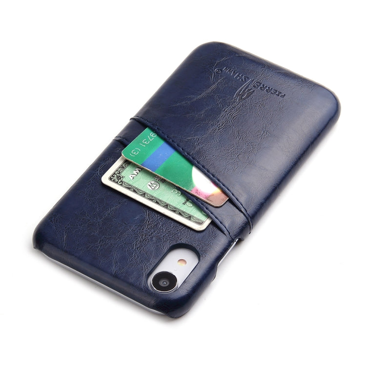 For iPhone XR Fierre Shann Retro Oil Wax Texture PU Leather Case with Card Slots