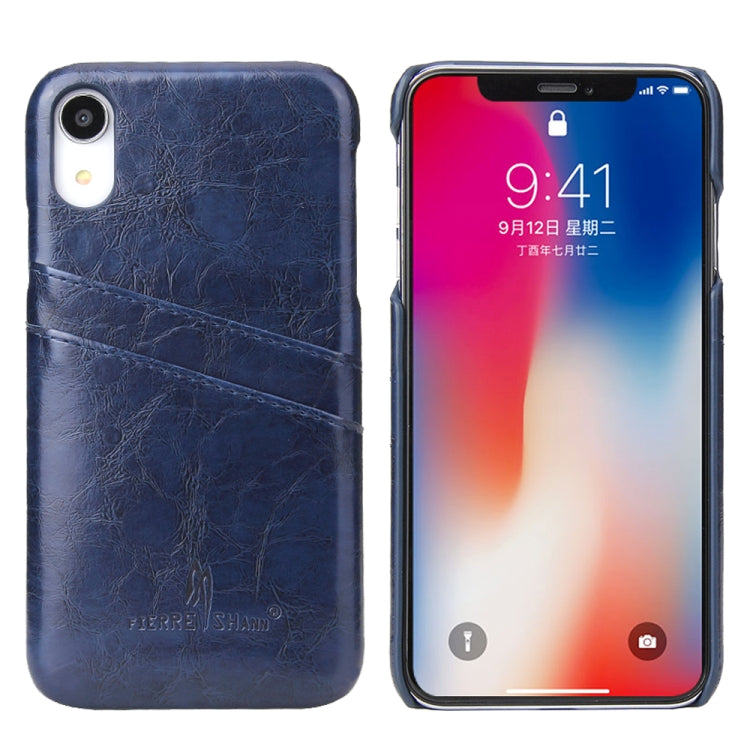 For iPhone XR Fierre Shann Retro Oil Wax Texture PU Leather Case with Card Slots