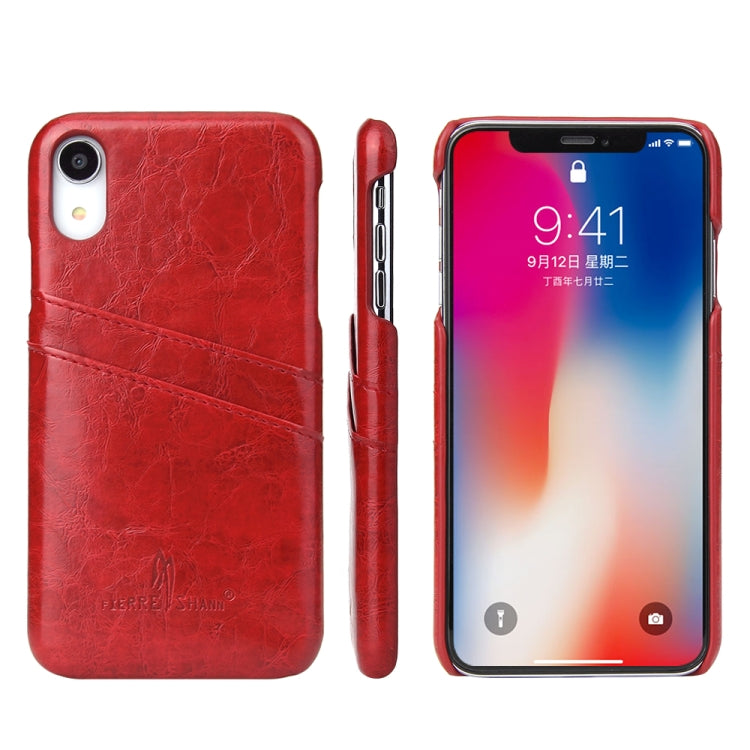 For iPhone XR Fierre Shann Retro Oil Wax Texture PU Leather Case with Card Slots