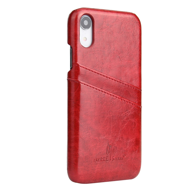 For iPhone XR Fierre Shann Retro Oil Wax Texture PU Leather Case with Card Slots