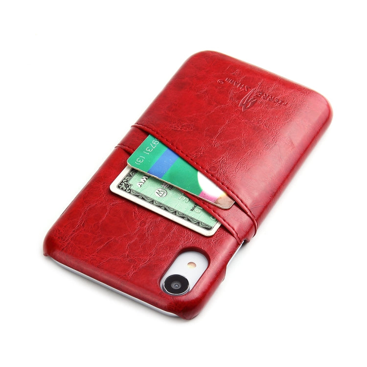 For iPhone XR Fierre Shann Retro Oil Wax Texture PU Leather Case with Card Slots