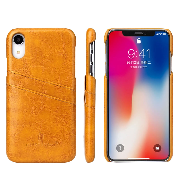For iPhone XR Fierre Shann Retro Oil Wax Texture PU Leather Case with Card Slots